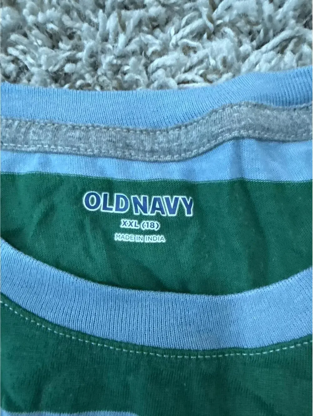 Old Navy Boys XXL Green and Light Blue Striped T-Shirt